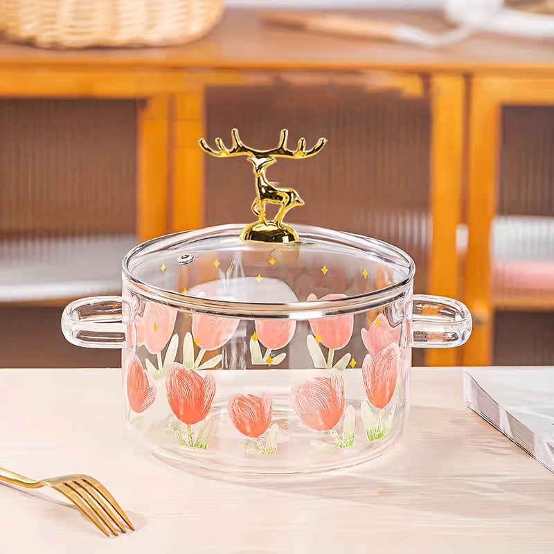 1.8L\u002F60oz Glass Cooktop Pan with Lid - Pink Heart-Shaped Suitable for Pasta, Soup, Milk | Stovetop Heat-Resistant Glass Pot, Capacity Cookware for Boiling, Simmering, Frying