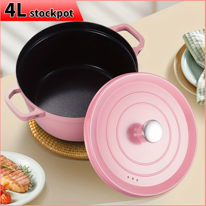 1pc 1.06gal Non-Stick Soup Pot | 24cm\u002F9in Thickened Multi-functional Household Pot, Easy to Clean, Suitable for Gas Stove and Induction Cooker