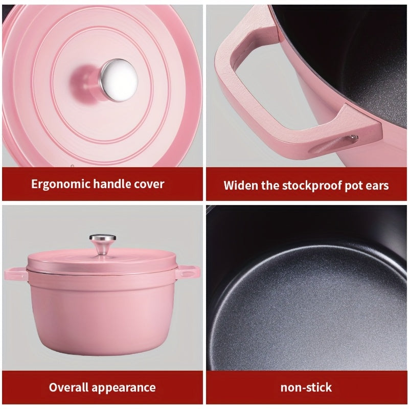 1pc 1.06gal Non-Stick Soup Pot | 24cm\u002F9in Thickened Multi-functional Household Pot, Easy to Clean, Suitable for Gas Stove and Induction Cooker