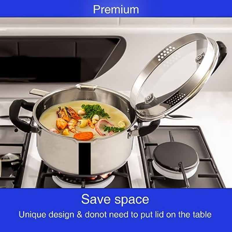 Cyrder 3 Quart Stainless Steel Pasta Pot & Stock Pot with Strainer Lid - Induction Compatible Cookware, Triple-Layer Base (-Filled), Dishwasher Safe, Two Spouts & Capsule Bottom - Multipurpose for Pasta, Soup, Vegetables - Heavy
