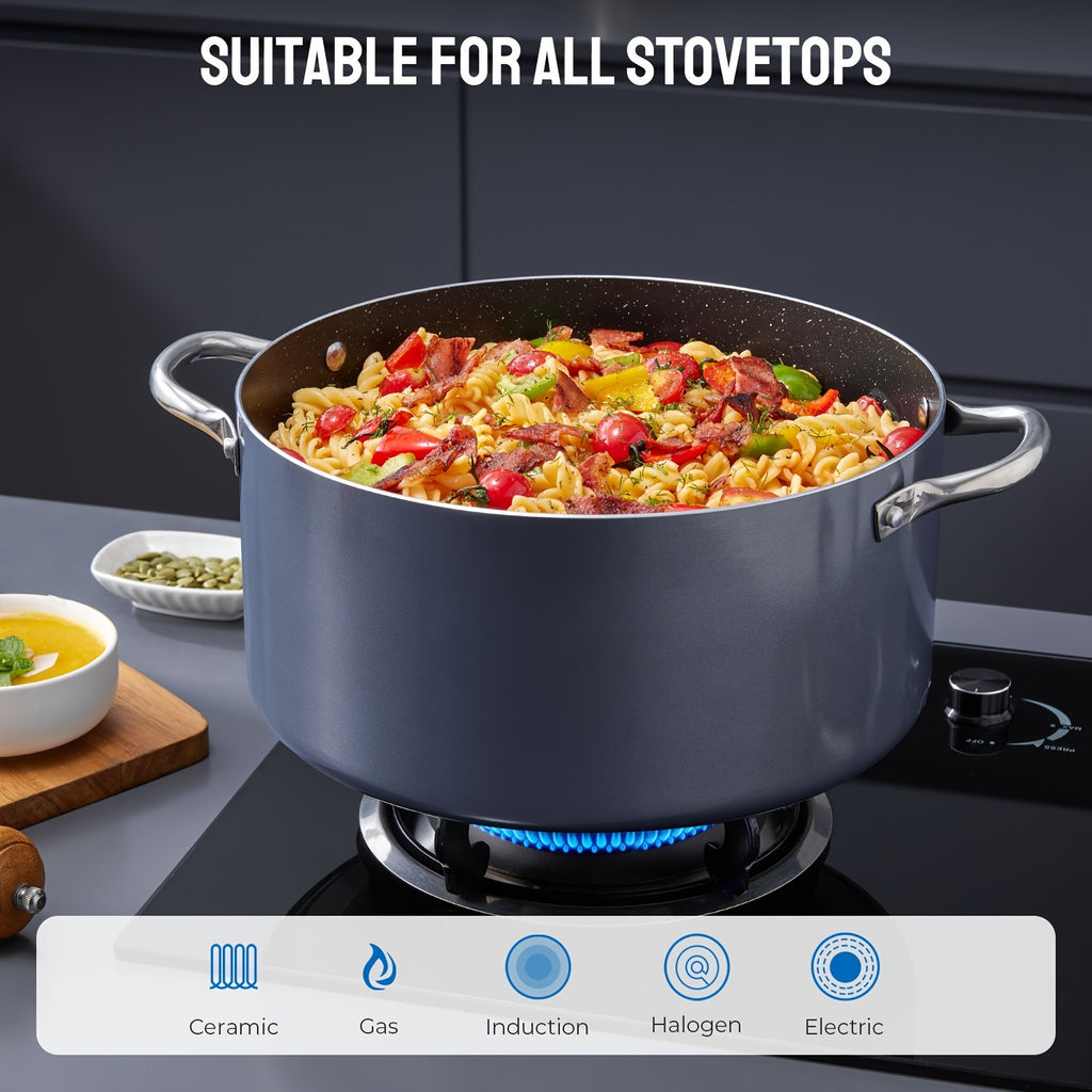 10 Quart Stock Pot with Lid, Spacious Non-Stick Cooking Pot, Induction-Compatible for Soup, Broth, Chili, Stew, Suitable for All Stoves