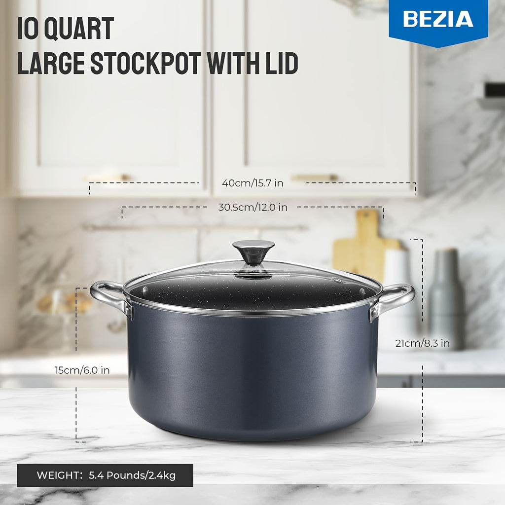 10 Quart Stock Pot with Lid, Spacious Non-Stick Cooking Pot, Induction-Compatible for Soup, Broth, Chili, Stew, Suitable for All Stoves