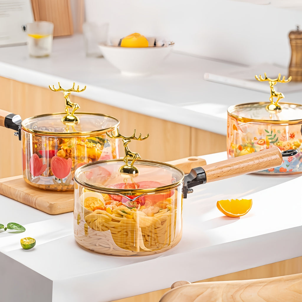 Visual Glass Pot, Stew Pot, Electric Ceramic Stove, Heated Instant Noodle Bowl, Soup Pot, Household Transparent High-temperature Resistant Milk Pot