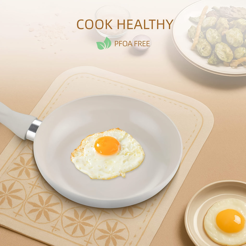 Nonstick Ceramic Coating Frying Pans Skillets Set, Non-Toxic Egg Omelette Kitchen Cooking Pans Compatible with All Stovetops (Gas, Electric & Induction), PTFE & PFOA Free