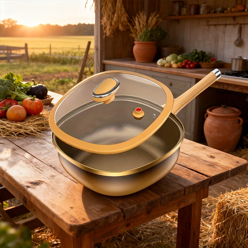 Essential Modern Kitchen 3pcs Titanium-Coated Non-Stick Wok Set with Lids | Flat-Bottom for Gas & Induction | Durable Stir-Fry & Pan-Fry Cookware