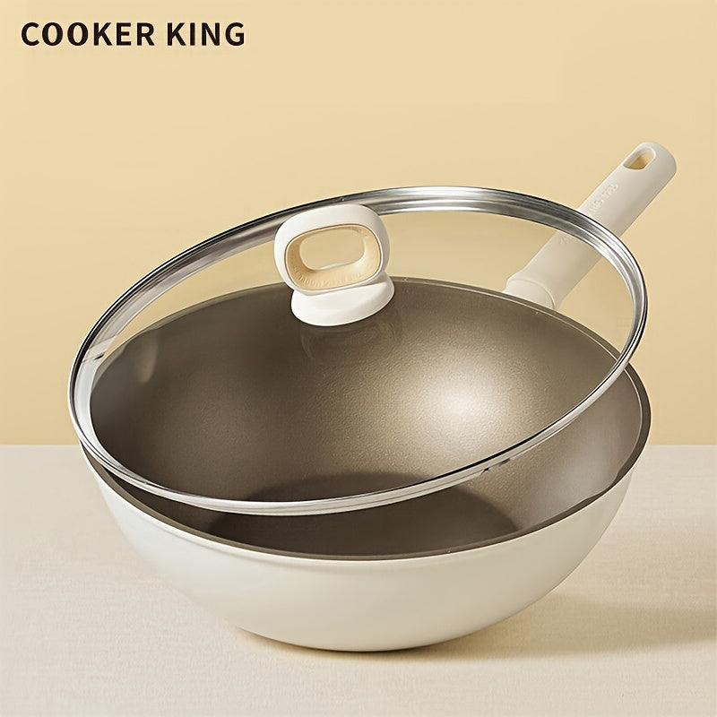 COOKER KING Titanium-Coated Non-Stick Wok with Lid - PFOA Free, Induction Ready, Compatible with All Cooktops