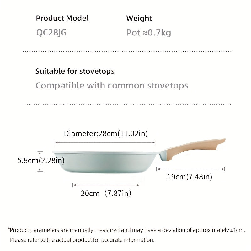1pc 11.02inch Frying Pan | Titanium-Containing Ceramic-Coated Nonstick Skillet with Stay-Cool Handles, PFOA-Free, PTFE-Free, Induction Compatible, Compatible with All Cooktops | COOKER KING