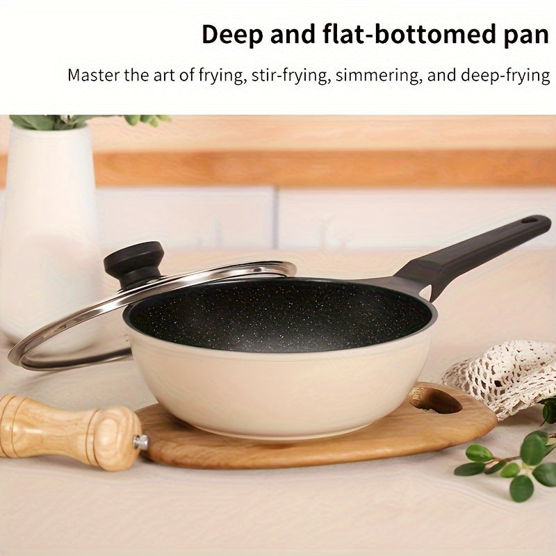 PFOA-Free Induction Wok COOKER KING 9.45-inch Non-Stick Frying Pan, 1pc Wok Pan with Glass Lid, PFOA-Free, Heat-Resistant Handle, Induction Compatible, Works on All Cooktops, Kitchen Accessory, Christmas Gift