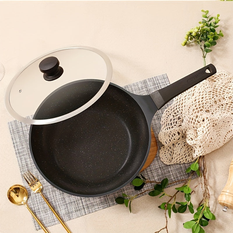 PFOA-Free Induction Wok COOKER KING 9.45-inch Non-Stick Frying Pan, 1pc Wok Pan with Glass Lid, PFOA-Free, Heat-Resistant Handle, Induction Compatible, Works on All Cooktops, Kitchen Accessory, Christmas Gift