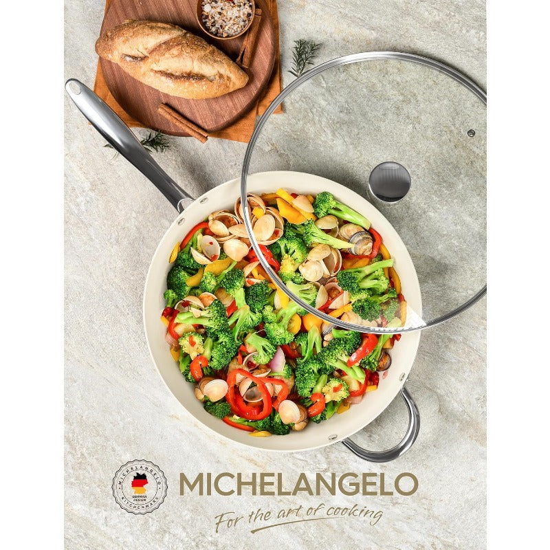 Large Frying Pan with Lid 14 Inch Ceramic Skillet with Nonstick Coating Healthy Non Stick Fry Pan Induction Compatible White,  Modern Cookware, Stylish Skillet, Durable Ceramic, Nonstick Cookware, Healthconscious Buyers