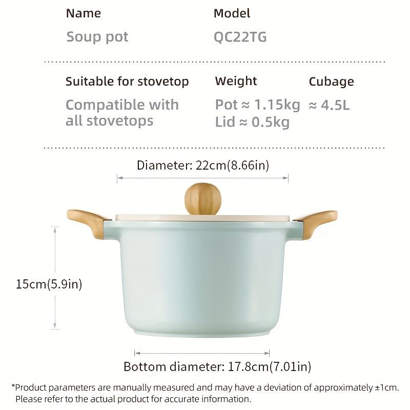 COOKER KING 1pc 1.19gal Stockpot with Lid, Featuring a Titanium-Infused Ceramic Nonstick Coating, Suitable for Soups And Various Cooking Needs, Equipped with a Glass Lid And Cool-Touch Handles, Free from PFOA And PTFE, Induction Compatible