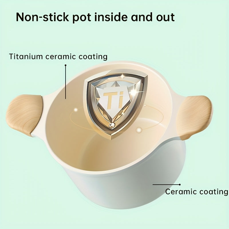 COOKER KING 1pc 1.19gal Stockpot with Lid, Featuring a Titanium-Infused Ceramic Nonstick Coating, Suitable for Soups And Various Cooking Needs, Equipped with a Glass Lid And Cool-Touch Handles, Free from PFOA And PTFE, Induction Compatible