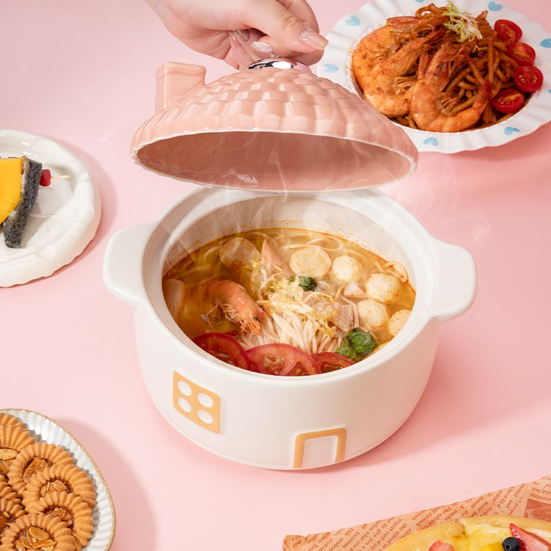 Pink Ceramic Cooking Pot, Oven-Safe, Sturdy Cookware For Soups, Stews, And Kitchen Decoration, Above 2, 20.29oz, Toast And Roast Chicken, Family Gathering