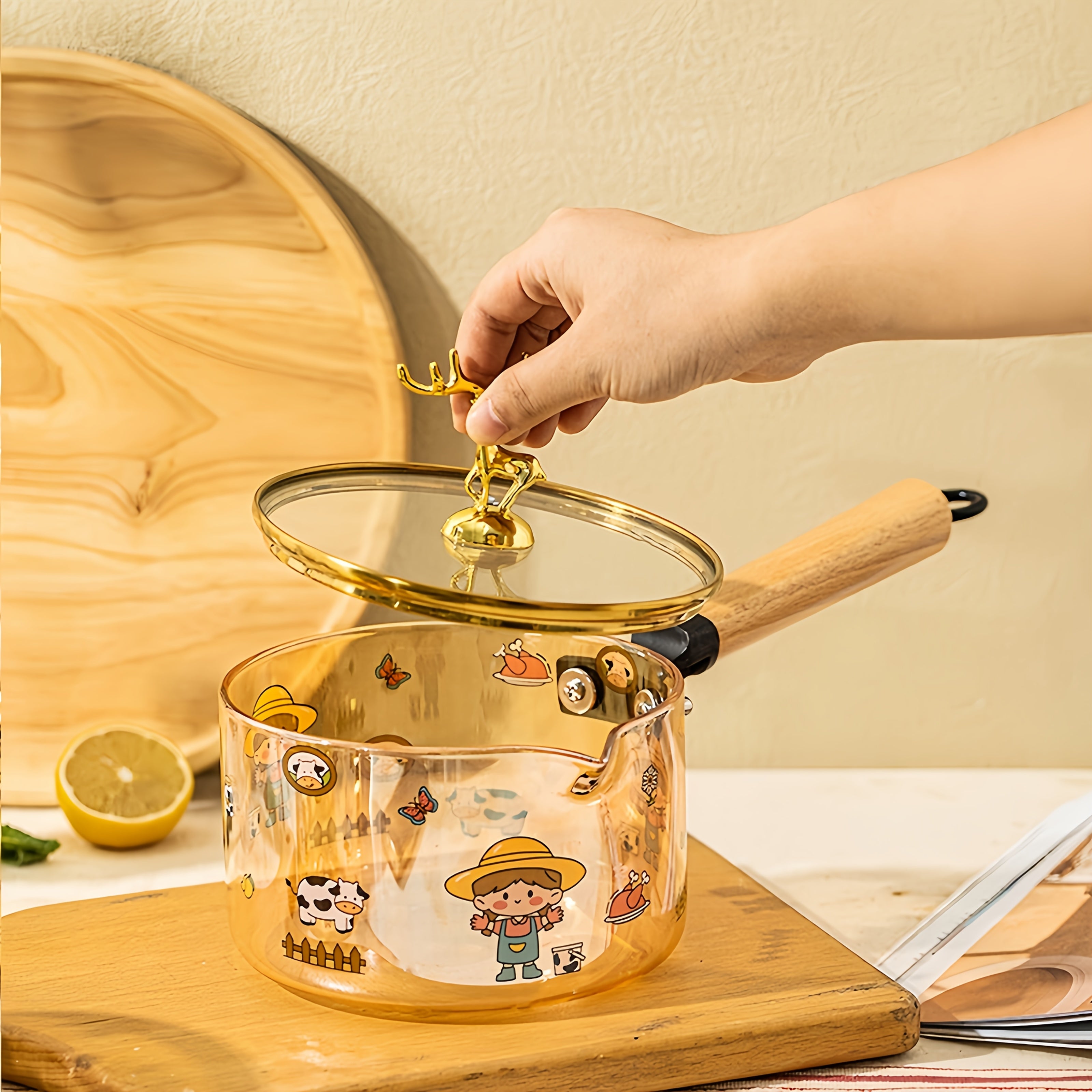 Visual Glass Pot, Stew Pot, Electric Ceramic Stove, Heated Instant Noodle Bowl, Soup Pot, Household Transparent High-temperature Resistant Milk Pot